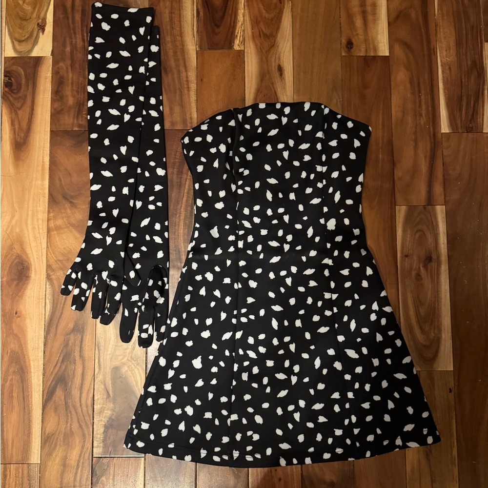 Miscreants Black and White Strapless Mini Dress